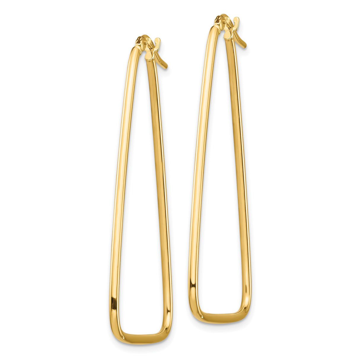 10k Yellow Gold Hoop Earrings with Tapered Triangle Design, Sleek Polished Minimalist Style