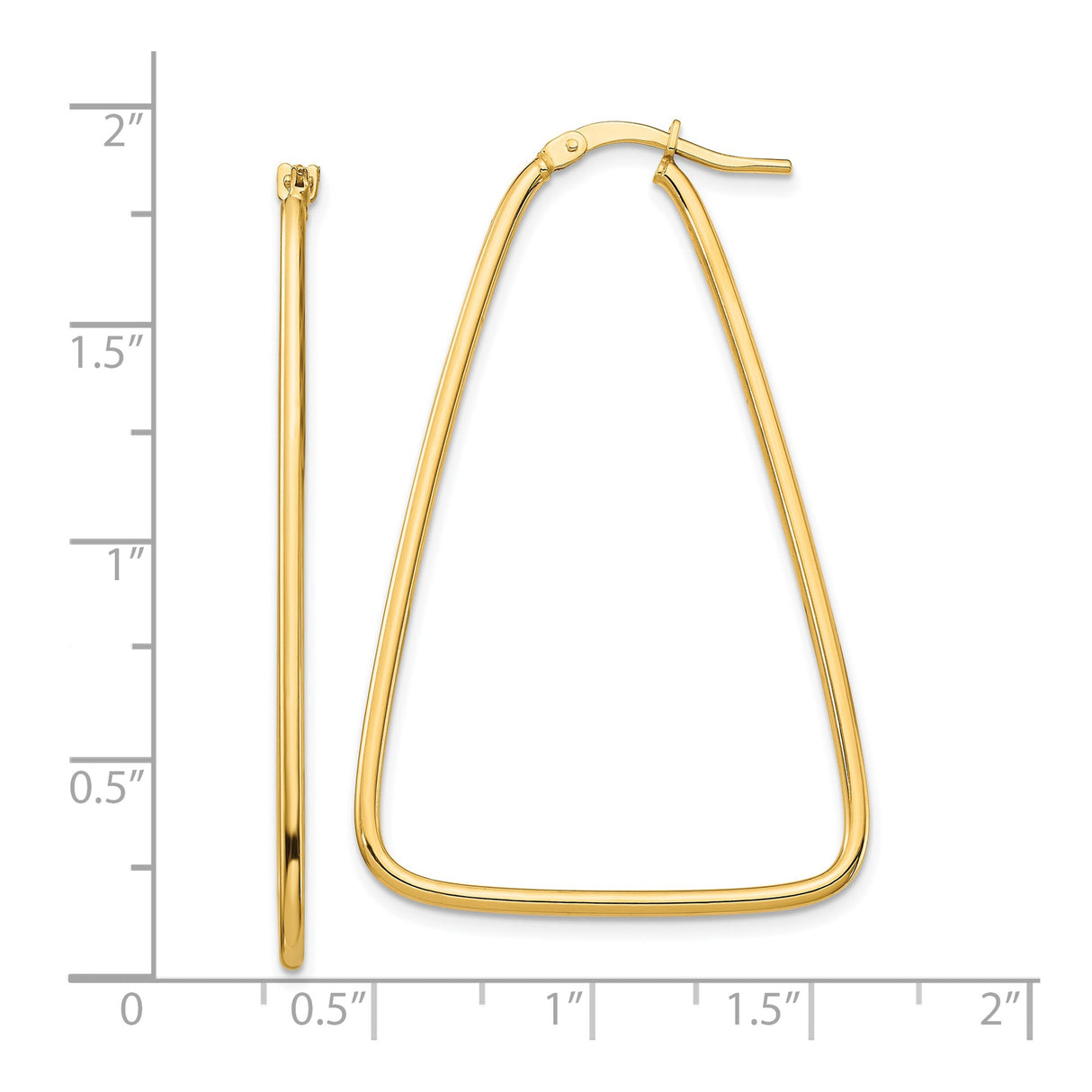 10k Yellow Gold Hoop Earrings with Tapered Triangle Design, Sleek Polished Minimalist Style