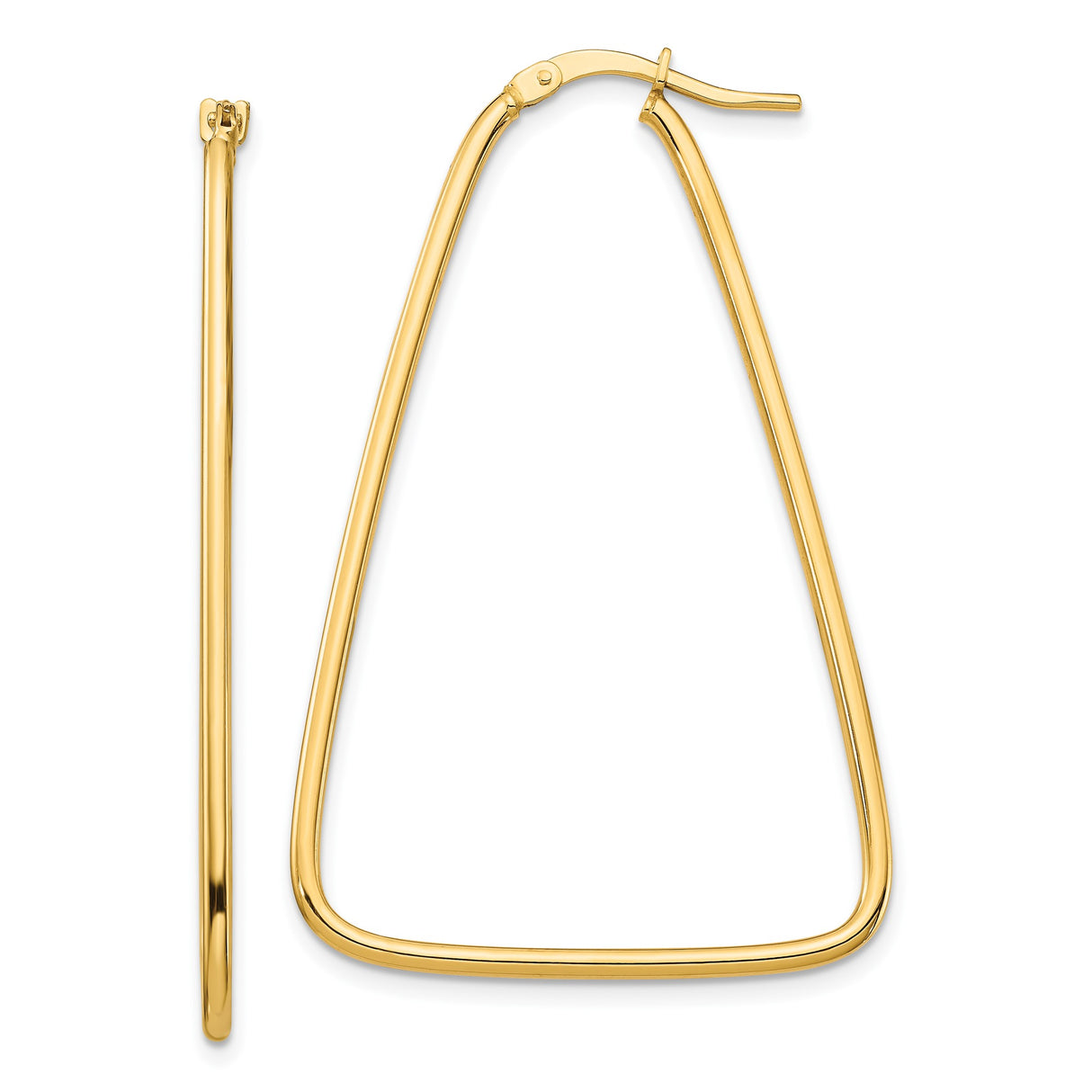 10k Yellow Gold Hoop Earrings with Tapered Triangle Design, Sleek Polished Minimalist Style