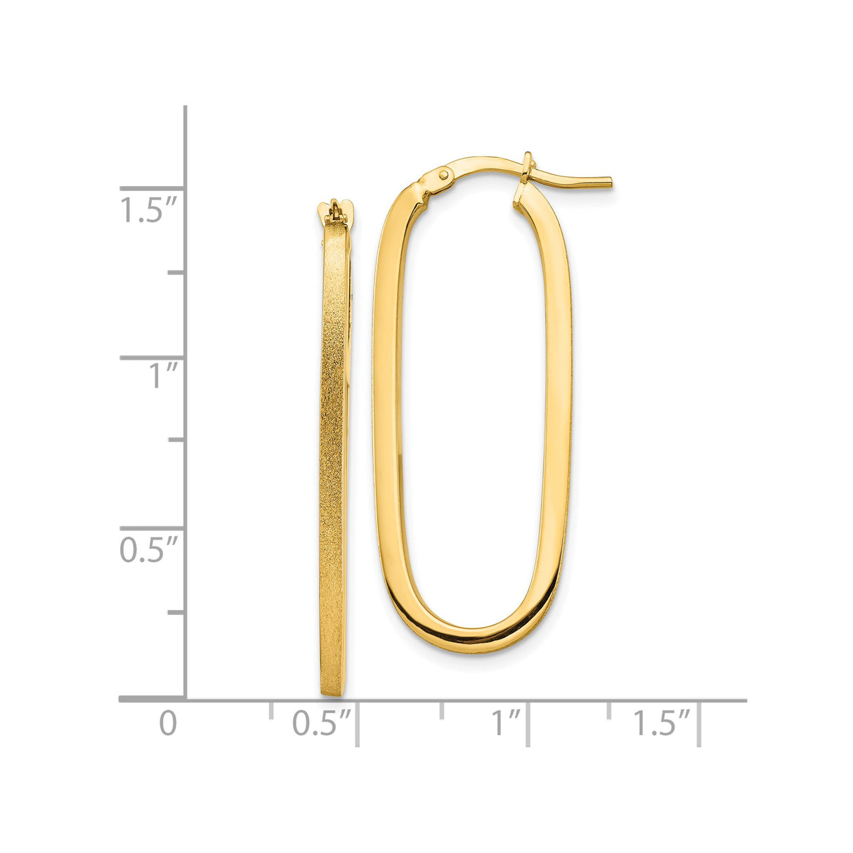 10k Yellow Gold Oval Hoop Earrings, High Polish and Satin Finish, Lightweight Modern Design