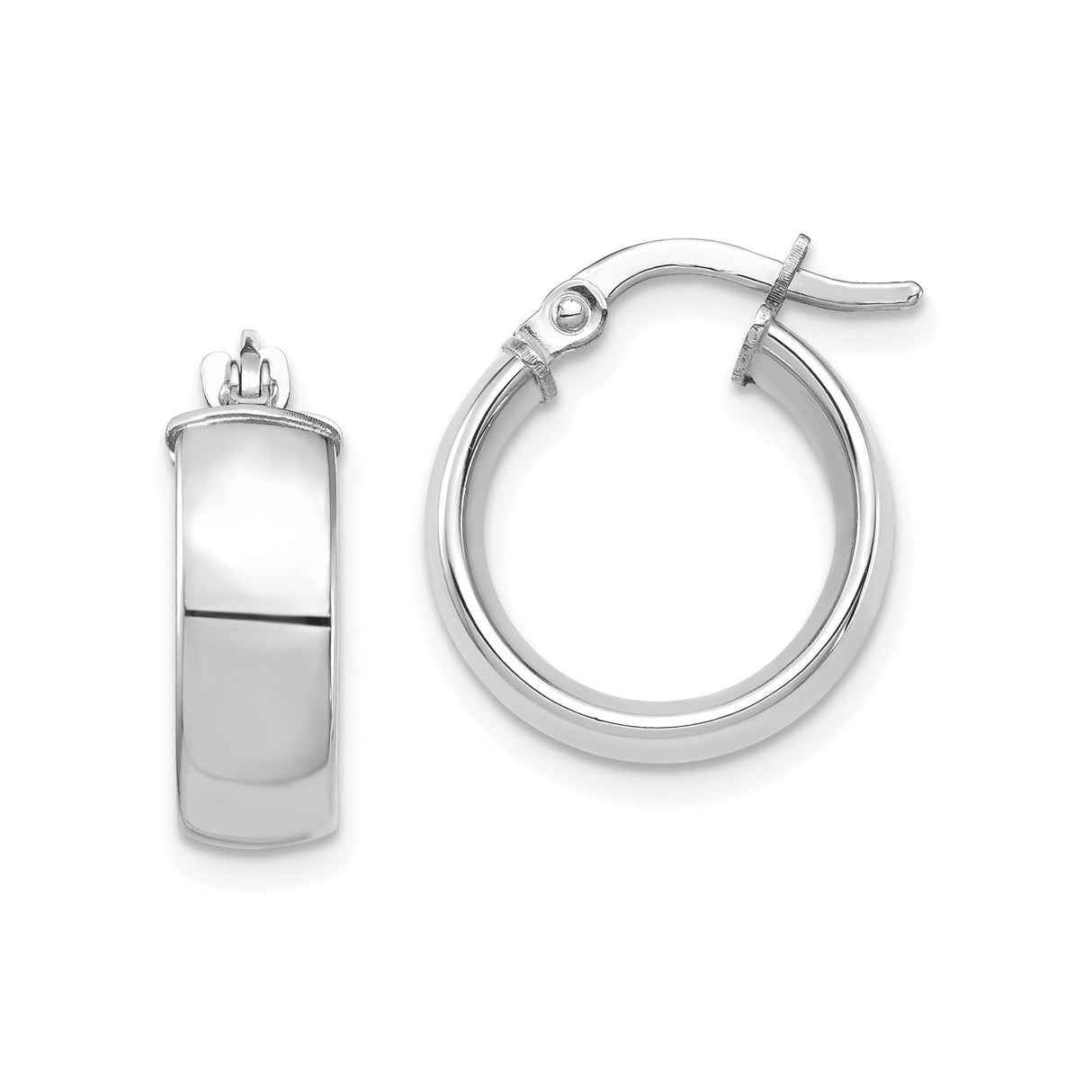 10k White Gold Huggie Hoop Earrings, Polished Small Classic Hoops, Minimalist Lightweight Design for Women