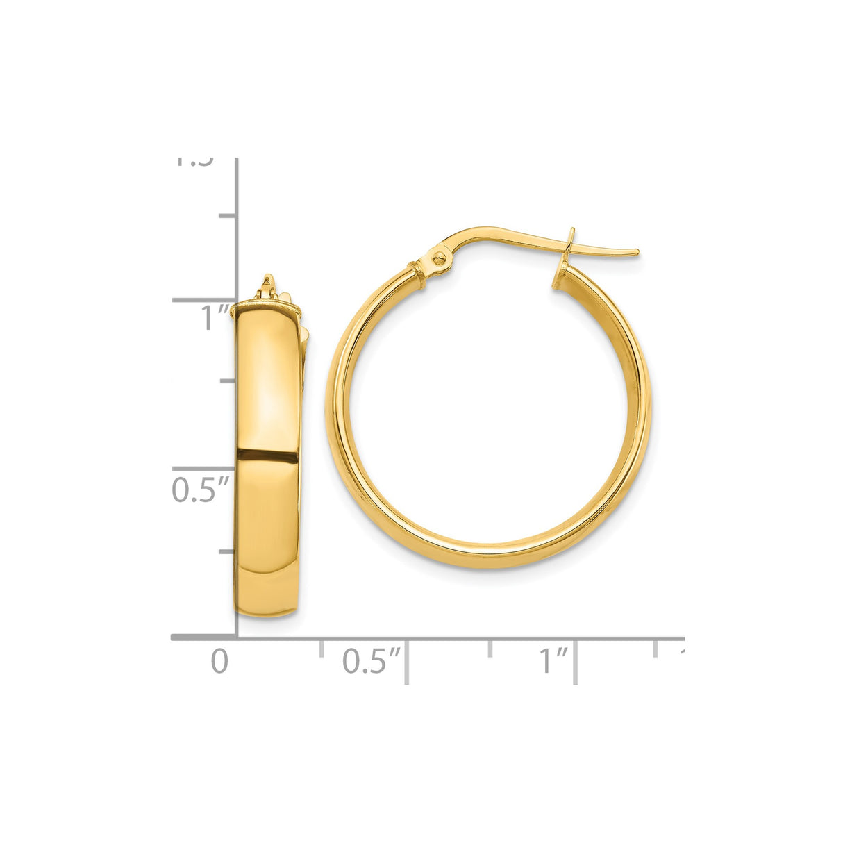 10k Yellow Gold Hoop Earrings, Polished Finish, Classic Round, Medium Size, Lightweight Jewelry