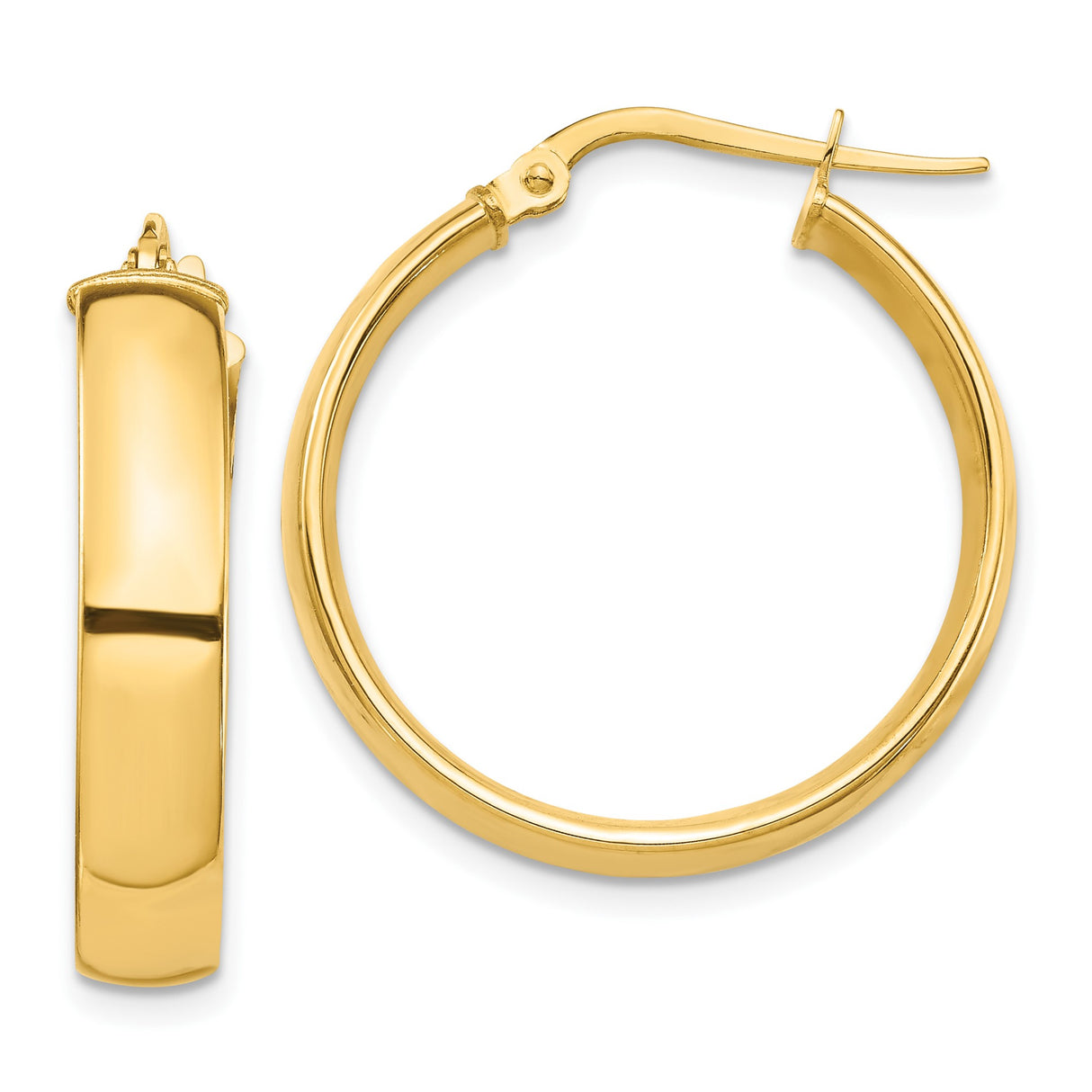 10k Yellow Gold Hoop Earrings, Polished Finish, Classic Round, Medium Size, Lightweight Jewelry