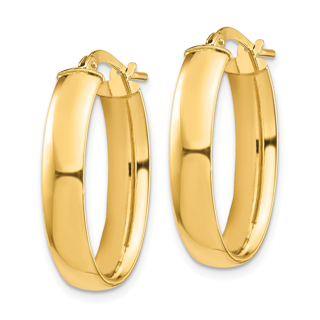 10k Yellow Gold Oval Hoop Earrings with Polished Finish, Hinged Snapback, Lightweight Design