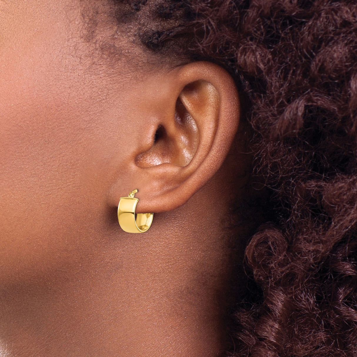 10k Yellow Gold Hoop Earrings, Medium Round Polished Hoops with Hinged Clasp, Minimalist Style