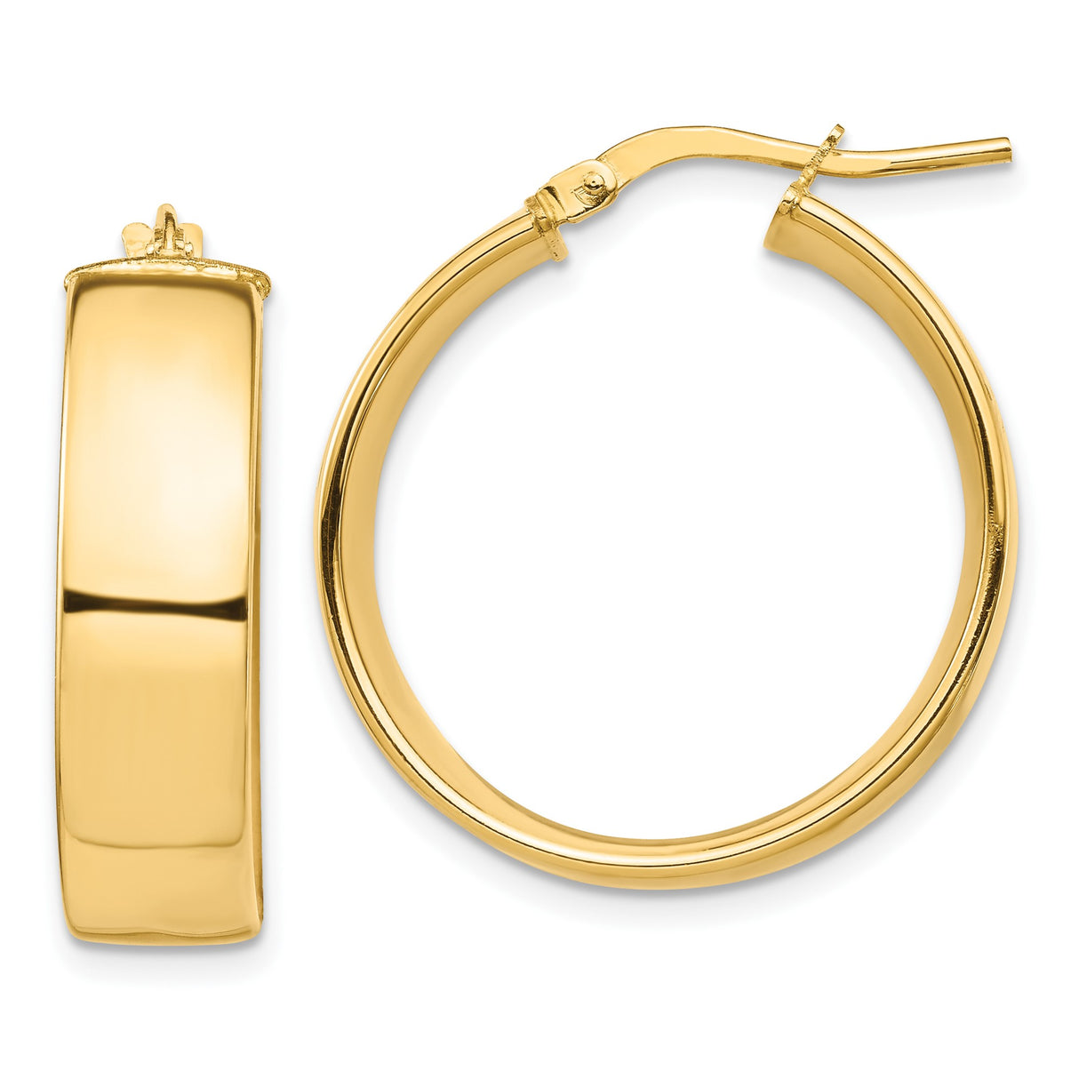 10k Yellow Gold Hoop Earrings, Polished Finish, Classic Latch Back, Medium Size, Lightweight Design