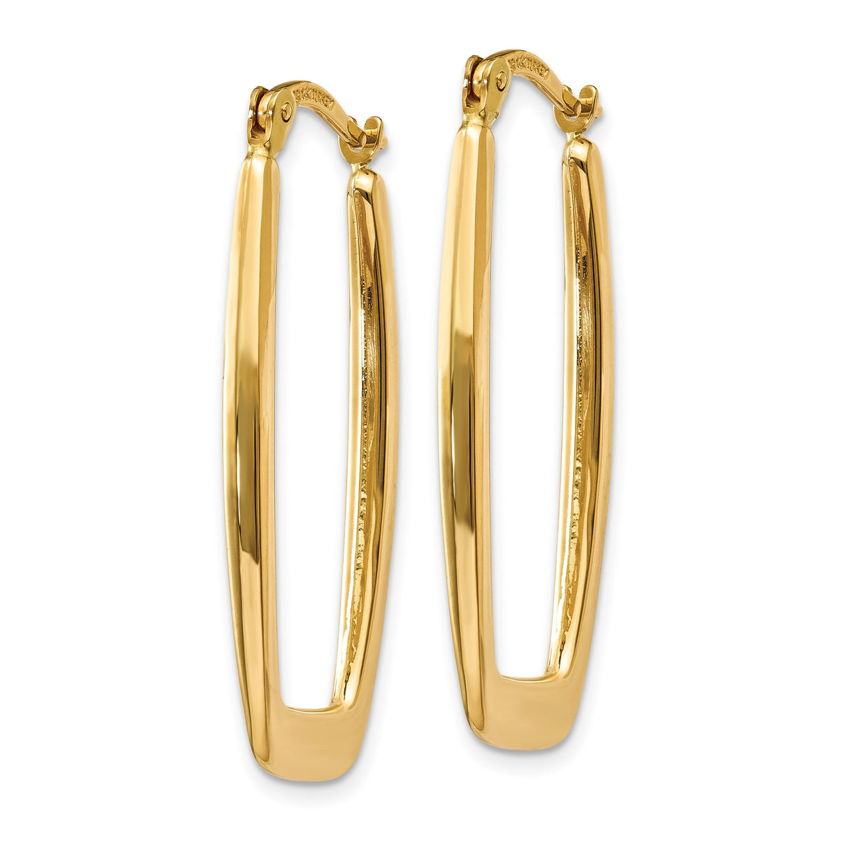 10k Yellow Gold Rectangular Hoop Earrings, Sleek Modern Elongated Design for Women