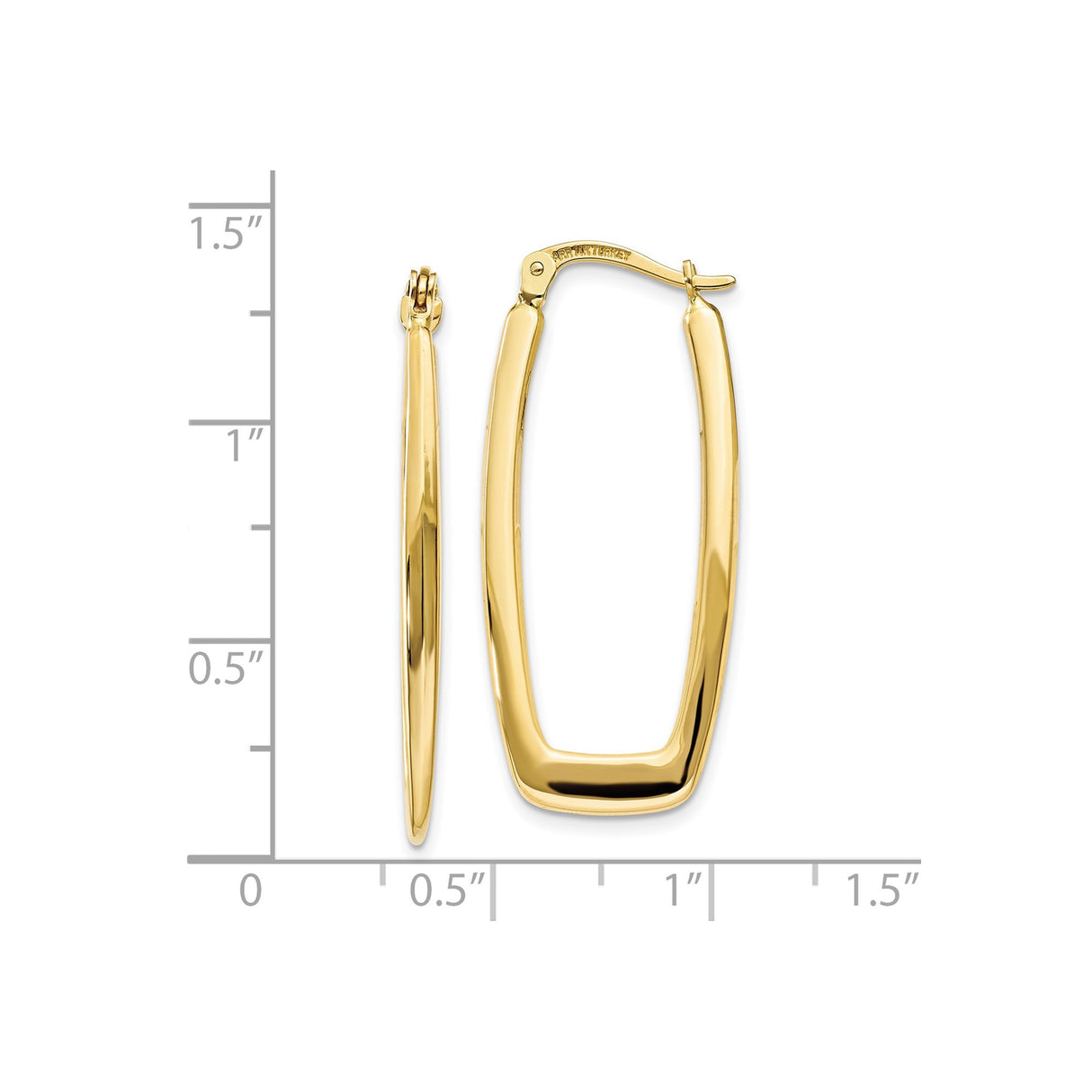 10k Yellow Gold Rectangular Hoop Earrings, Sleek Modern Elongated Design for Women