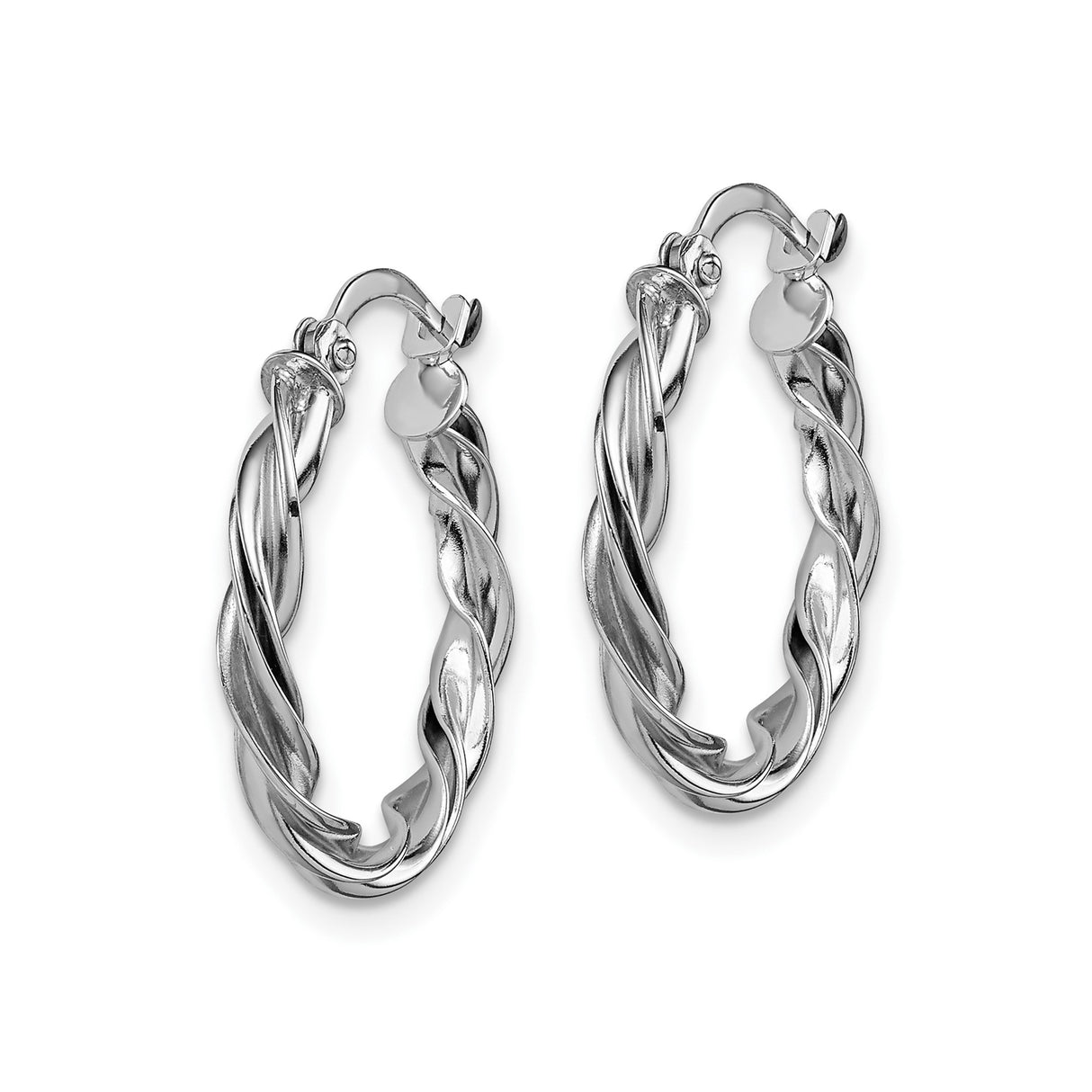 10k White Gold Hoop Earrings, Twisted Braided Polished Design for Women