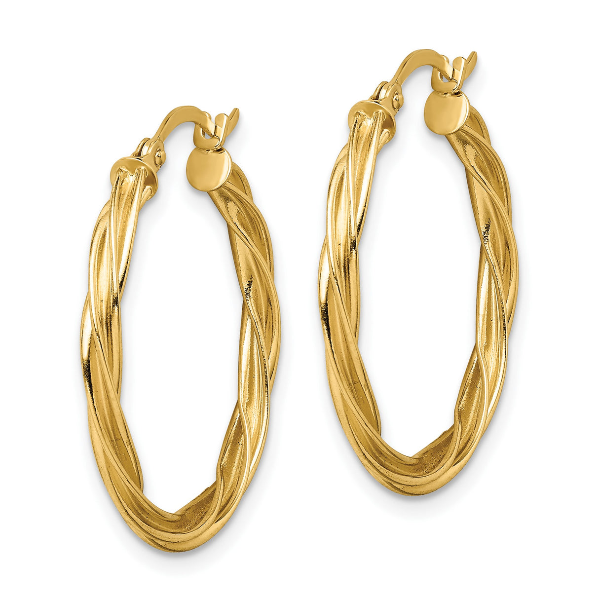 10k Yellow Gold Hoop Earrings, Twisted Braided Design, Lightweight Polished Style for Women