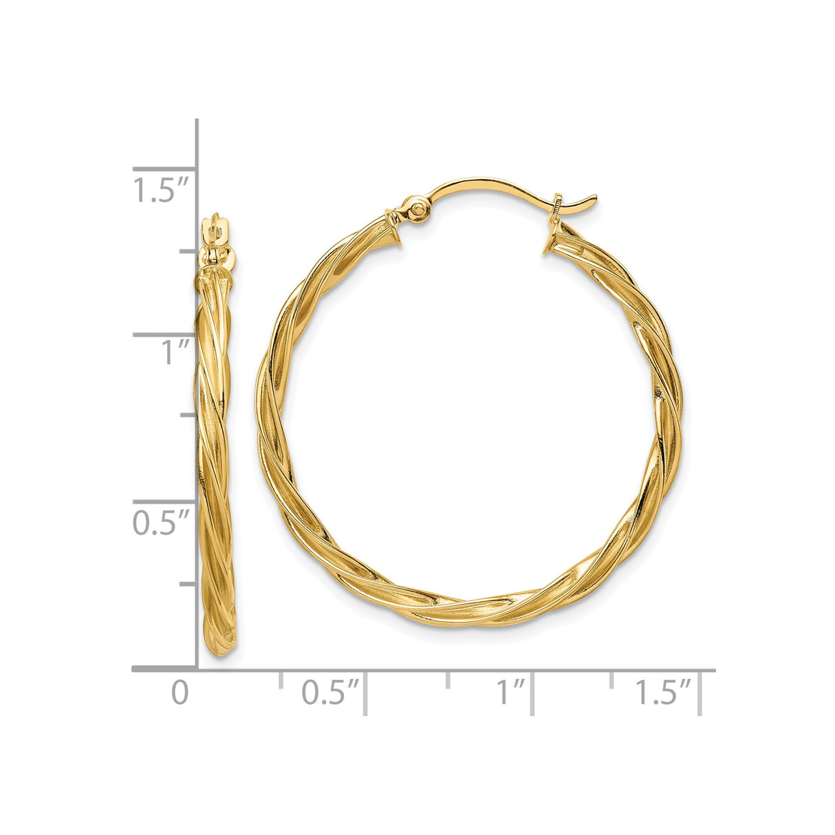 10k Yellow Gold Hoop Earrings, Twisted Braided Design, Polished Finish for Women