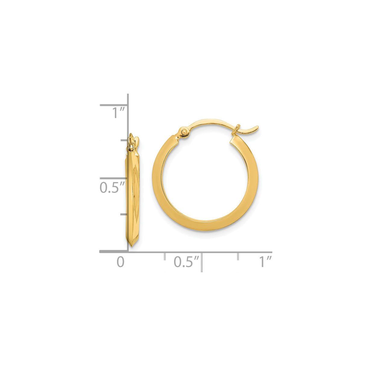 10k Yellow Gold Hoop Earrings, Sleek Flat-Edge, Polished Finish, Lightweight Round Style