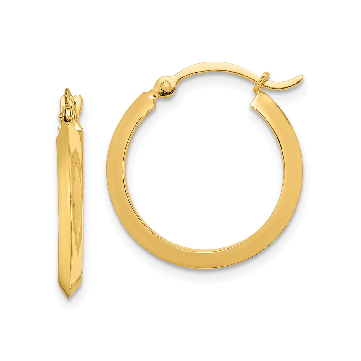 10k Yellow Gold Hoop Earrings, Sleek Flat-Edge, Polished Finish, Lightweight Round Style