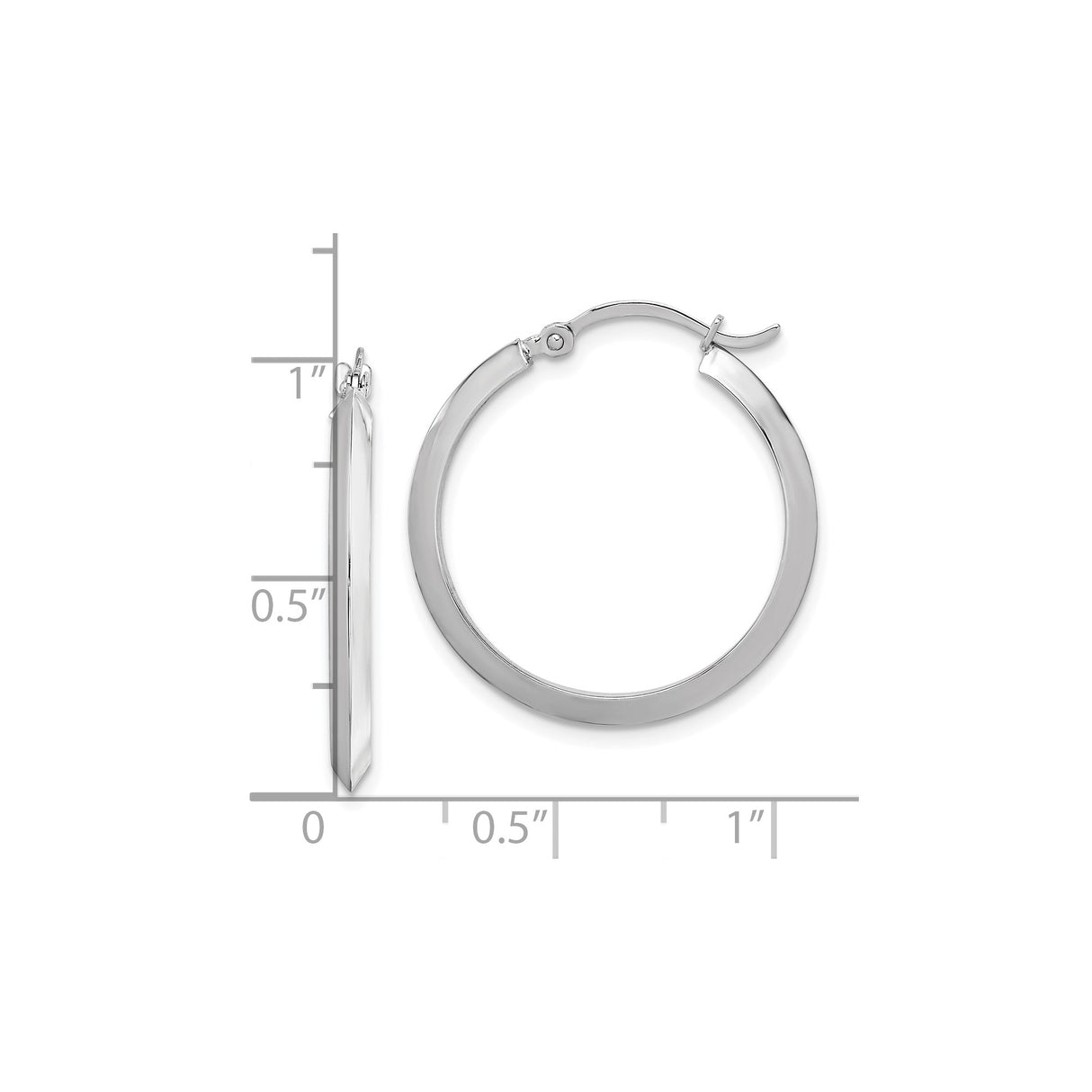 10k White Gold Hoop Earrings, Flat Edge Design, Polished Finish, Minimalist Style for Women