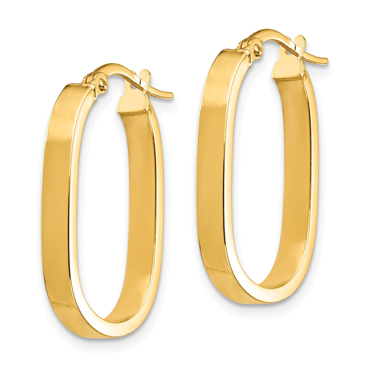 10k Yellow Gold Hoop Earrings, Oval Shape with Hinged Back, Sleek Polished Finish, Lightweight Design for Women