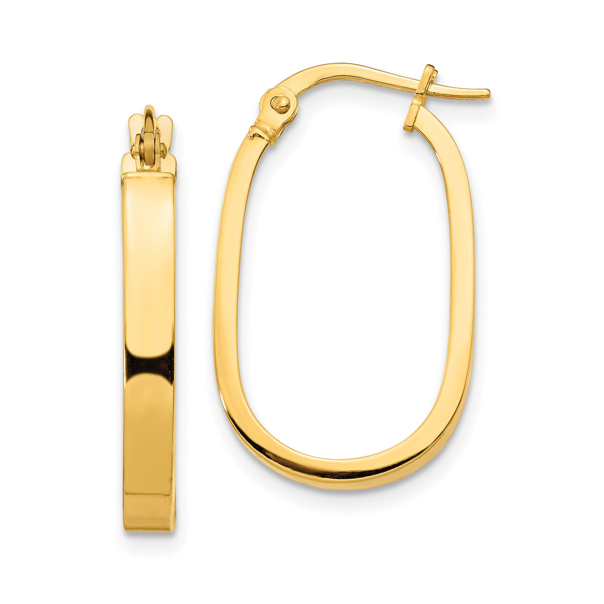 10k Yellow Gold Hoop Earrings, Oval Shape with Hinged Back, Sleek Polished Finish, Lightweight Design for Women