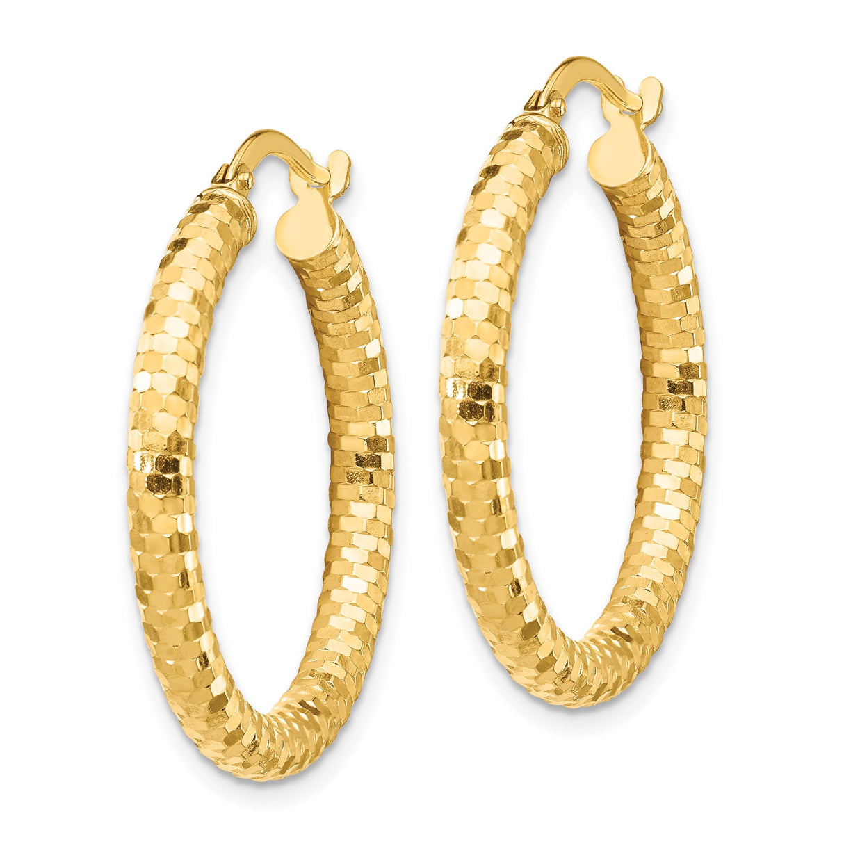 10k Yellow Gold Hoop Earrings with Diamond-Cut Faceted Design and Polished Finish