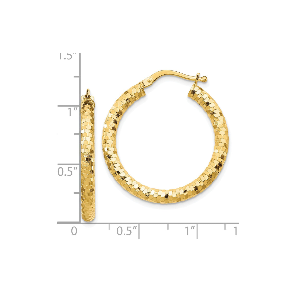 10k Yellow Gold Hoop Earrings with Diamond-Cut Faceted Design and Polished Finish