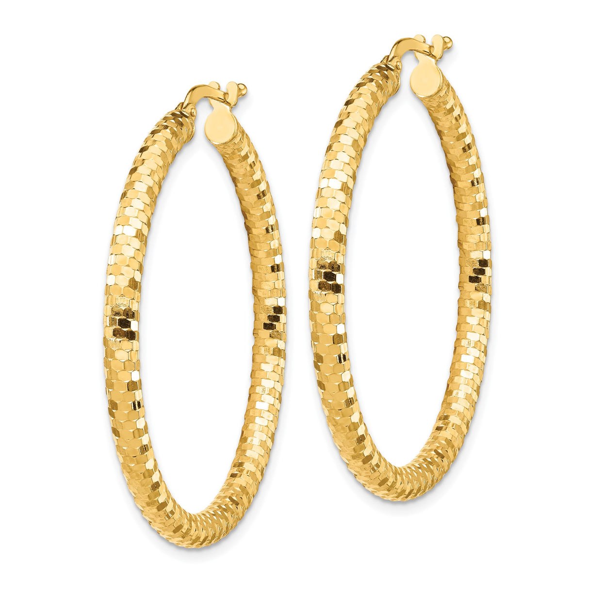 10k Yellow Gold Hoop Earrings, Bold Faceted Round Design with Polished Finish