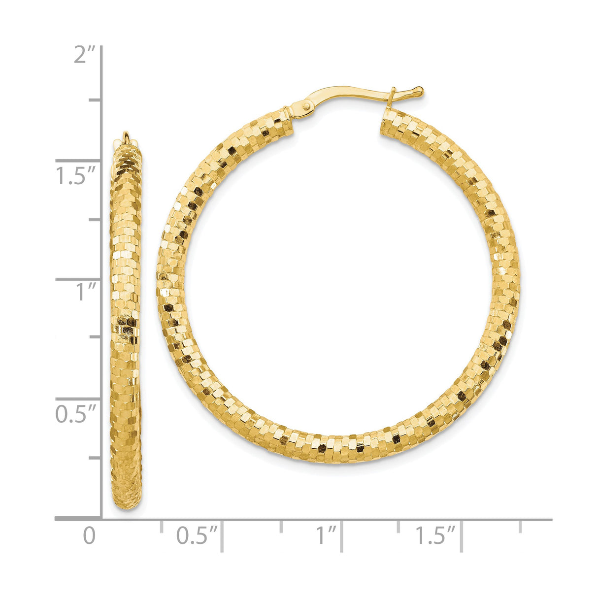 10k Yellow Gold Hoop Earrings, Bold Faceted Round Design with Polished Finish
