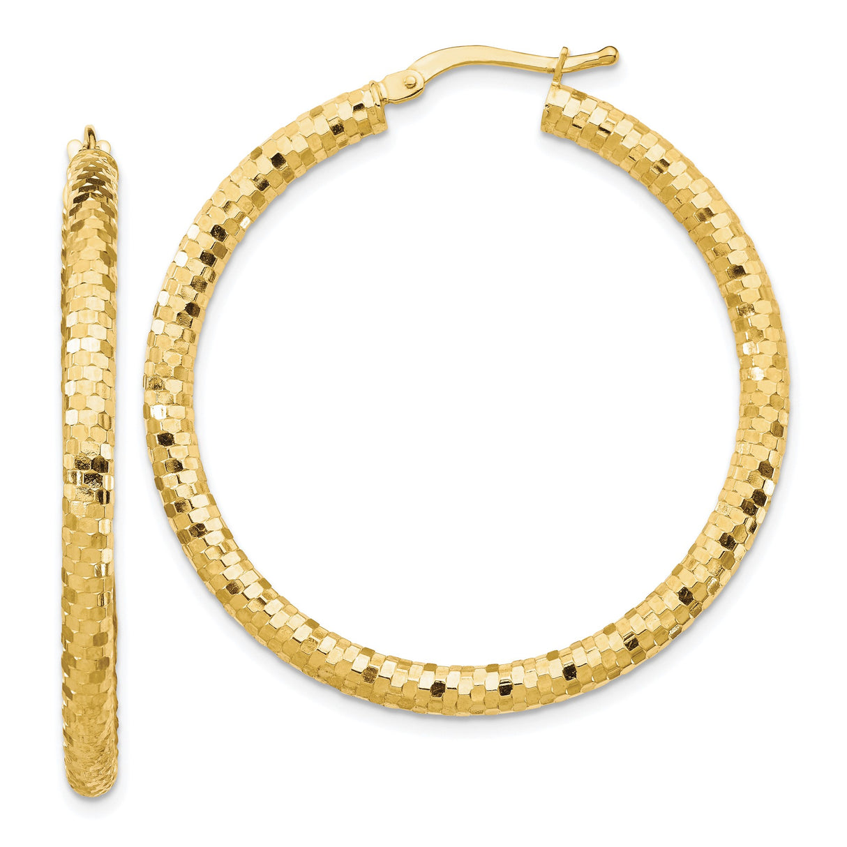 10k Yellow Gold Hoop Earrings, Bold Faceted Round Design with Polished Finish