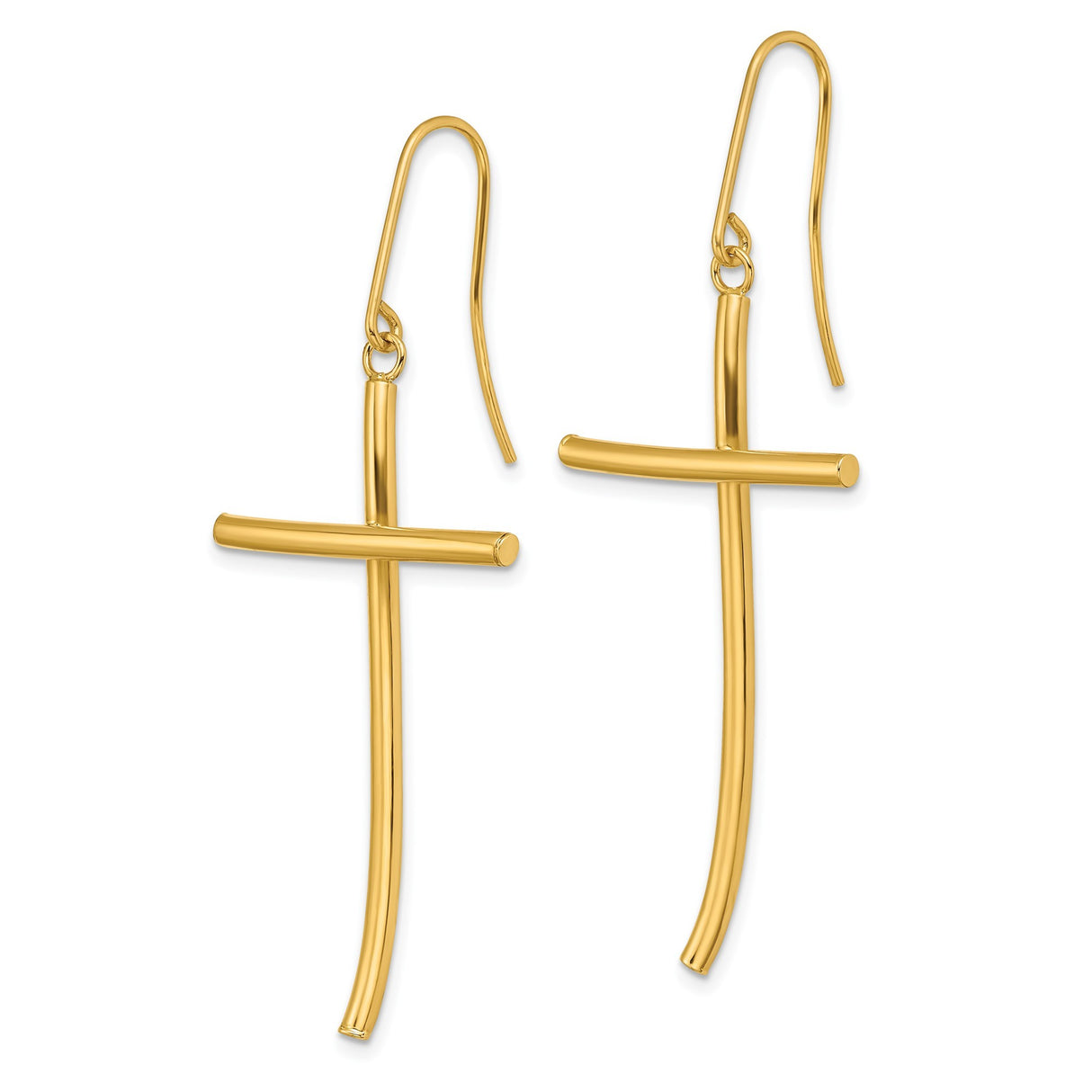 10k Yellow Gold Cross Dangle Earrings with Modern Minimalist Geometric Design