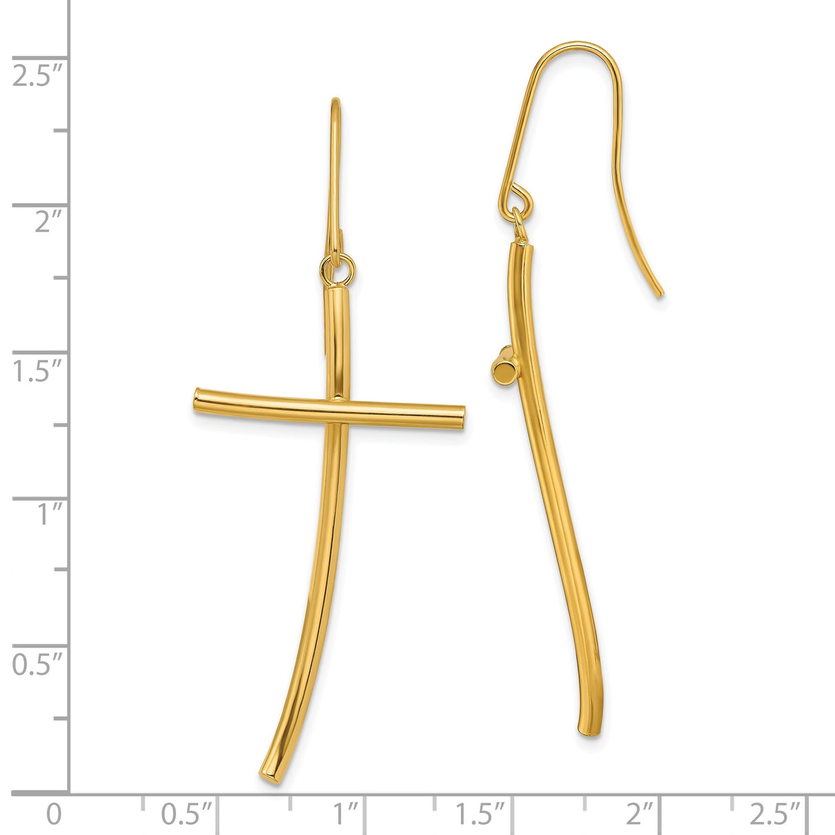 10k Yellow Gold Cross Dangle Earrings with Modern Minimalist Geometric Design