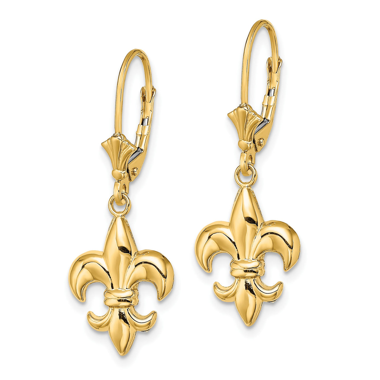 10k Yellow Gold Dangle Earrings, Fleur-de-Lis Design, French Heritage Style for Women