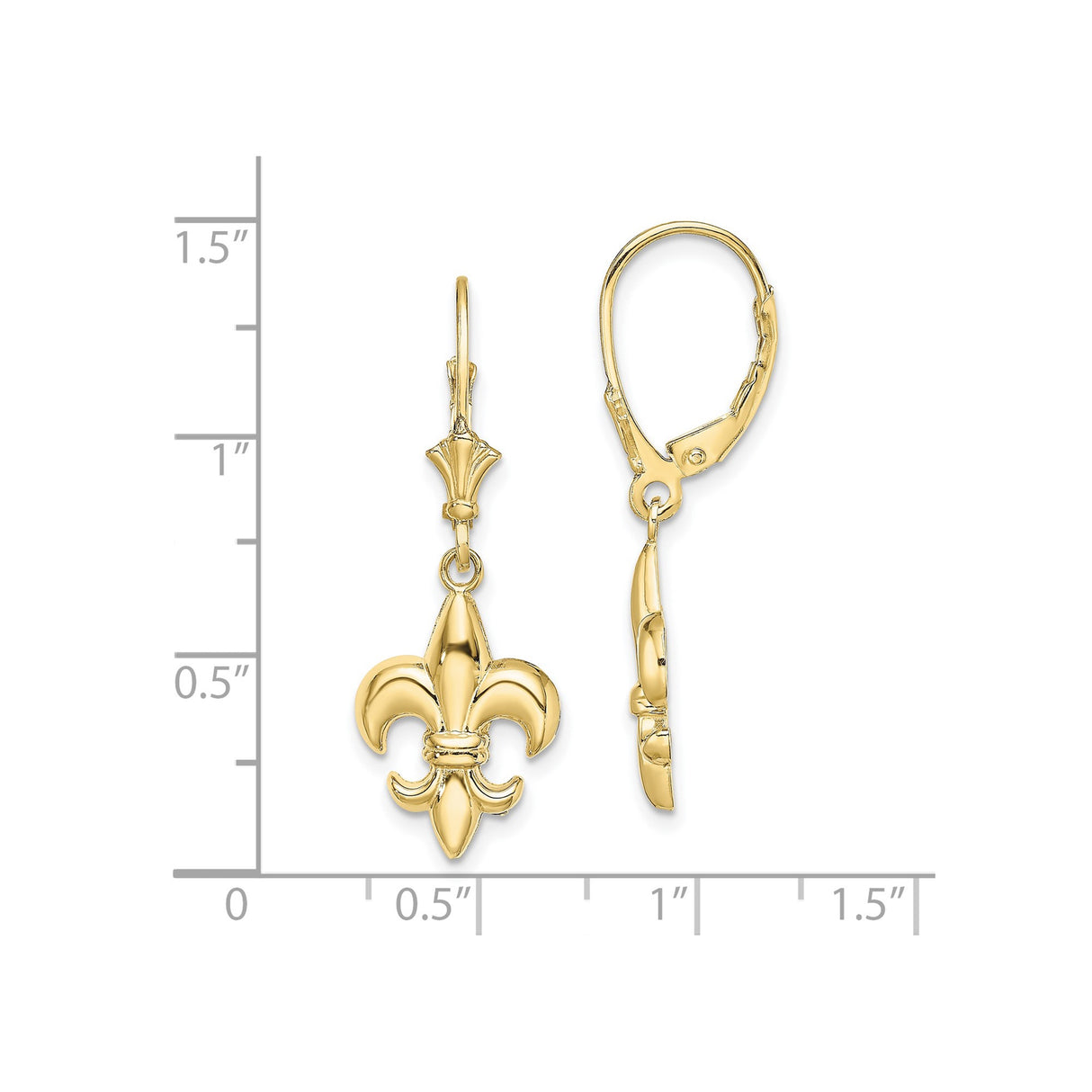 10k Yellow Gold Dangle Earrings, Fleur-de-Lis Design, French Heritage Style for Women