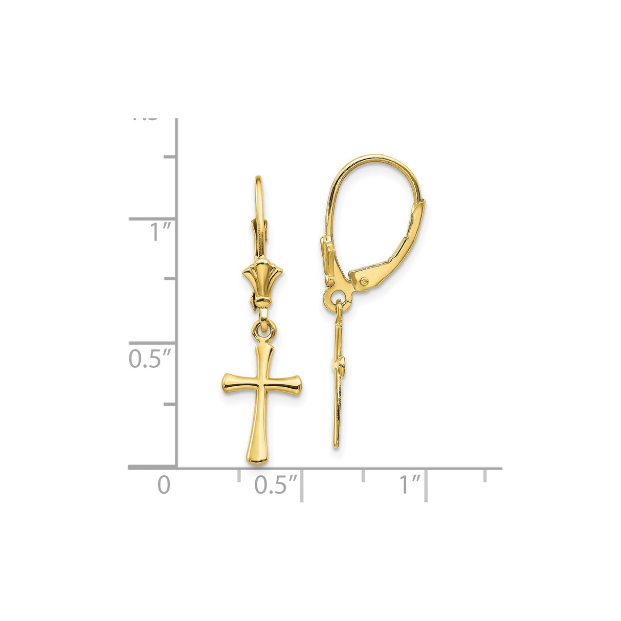 10k Yellow Gold Cross Leverback Earrings, Religious Dangle Style for Men and Women