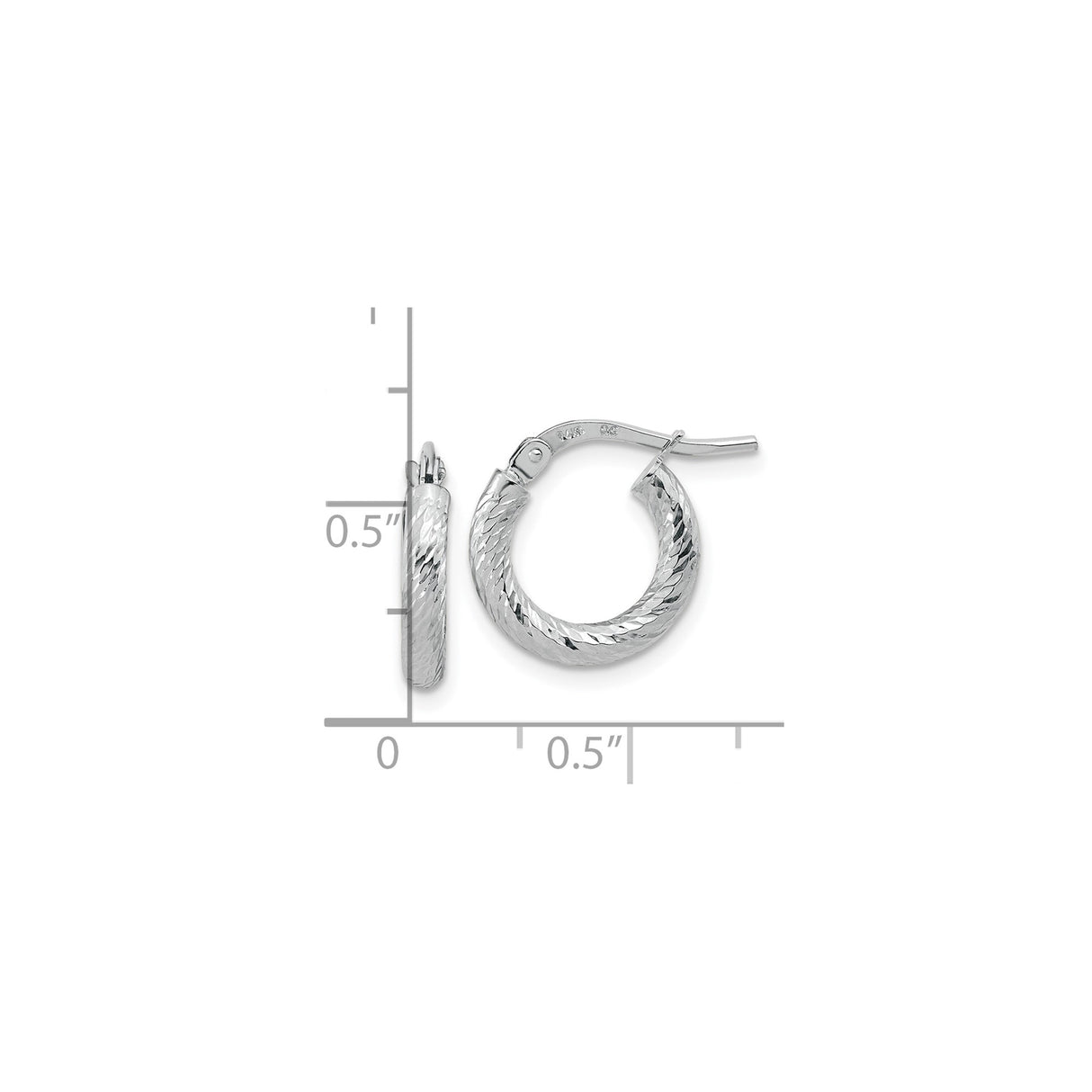 10k White Gold Hoop Earrings, Diamond Cut Textured Finish, Lightweight Polished Hoops