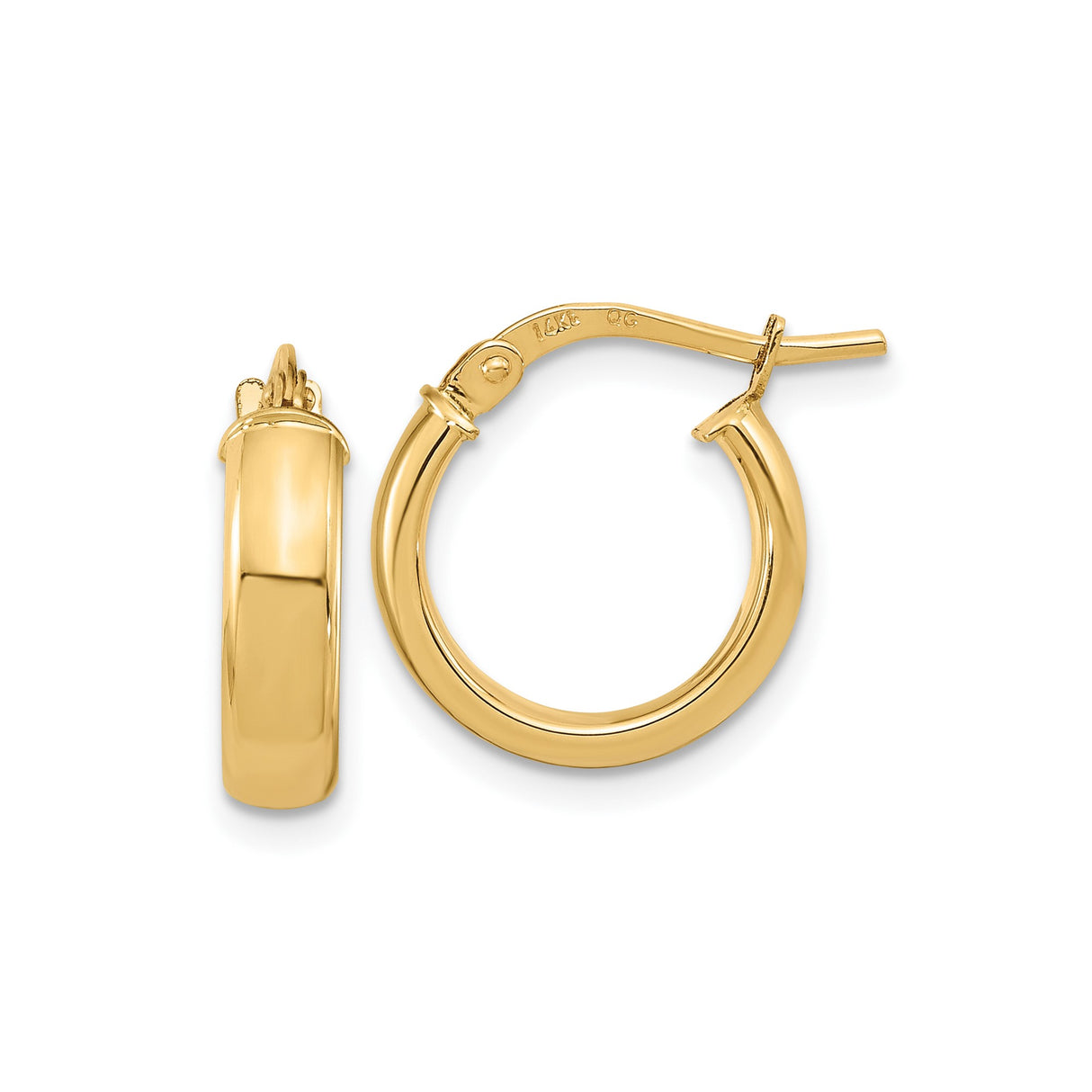 10k Yellow Gold Hoop Earrings, Classic Minimalist Thin Round Design, Latch-Back Closure