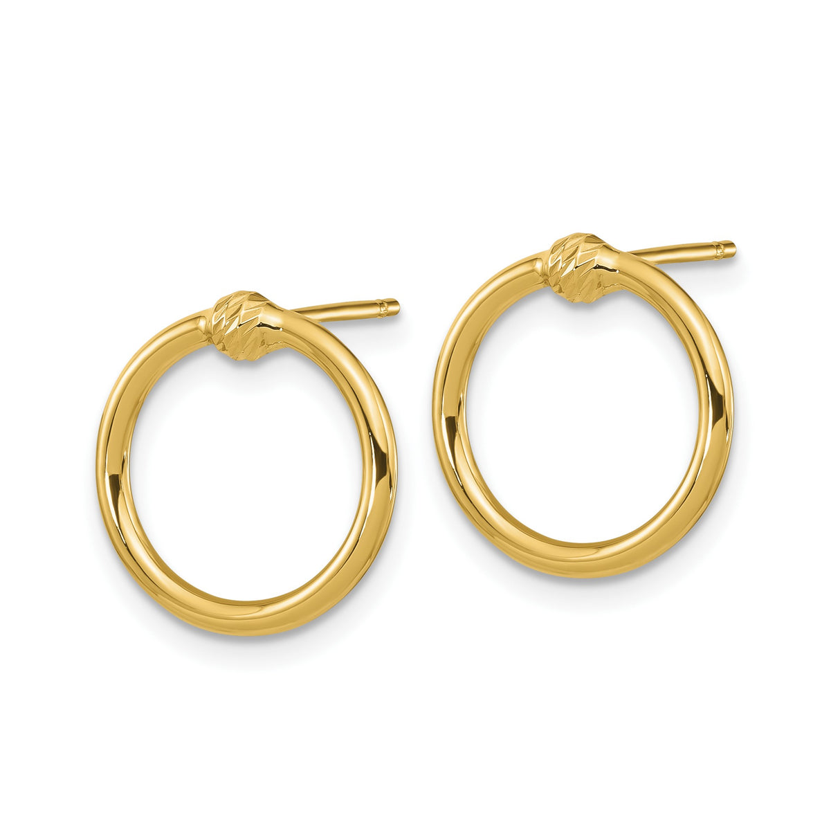 10k Yellow Gold Stud Earrings with Open Circle and Textured Knot Design