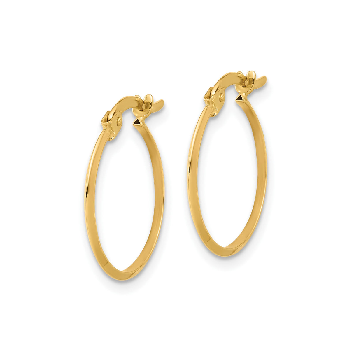 10k Yellow Gold Hoop Earrings, Polished Thin Round Style with Hinged Snap Back Closure