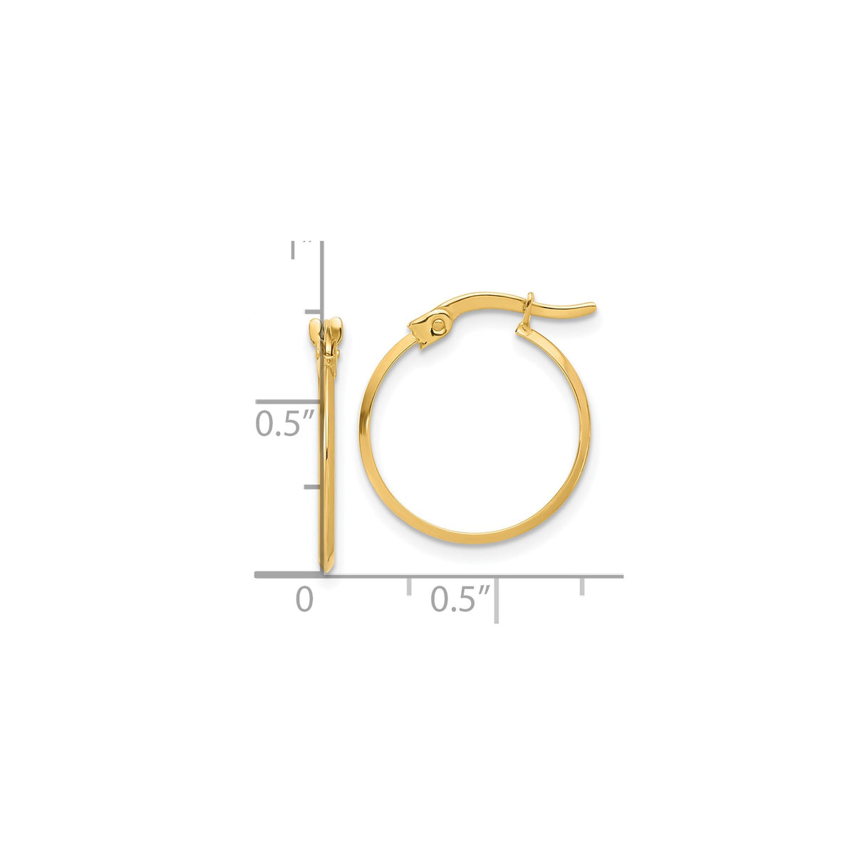 10k Yellow Gold Hoop Earrings, Polished Thin Round Style with Hinged Snap Back Closure