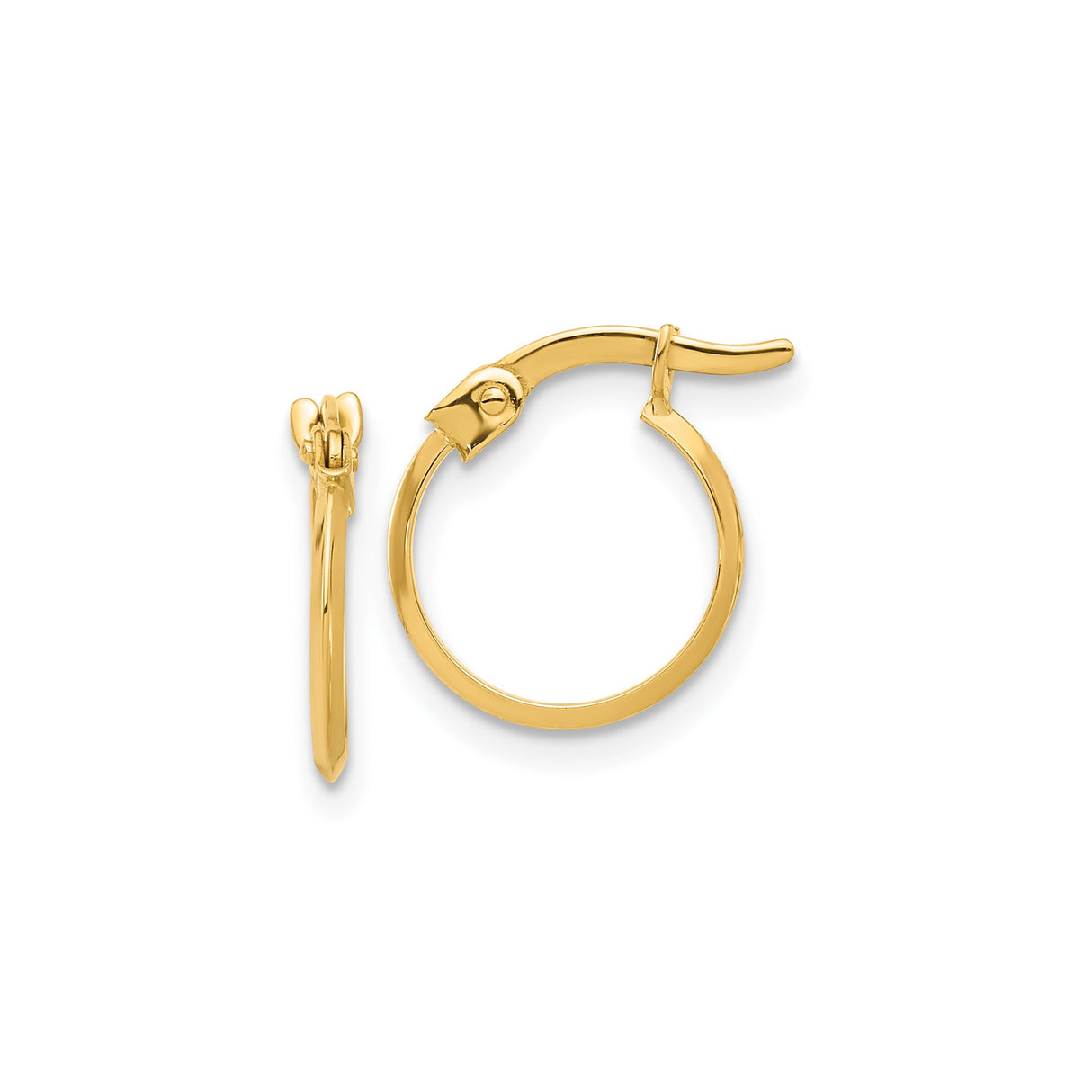 10k Yellow Gold Hoop Earrings, Small Polished Hoops with Hinged Snap Closure, Lightweight Design