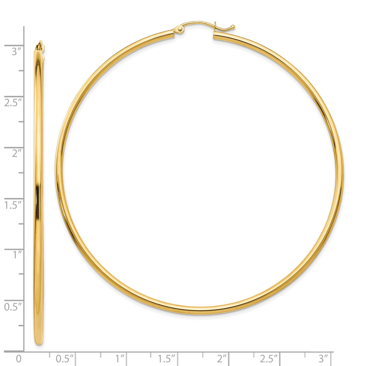 10k Yellow Gold Hoop Earrings, Large Lightweight Round Design with High Polish Finish for Women