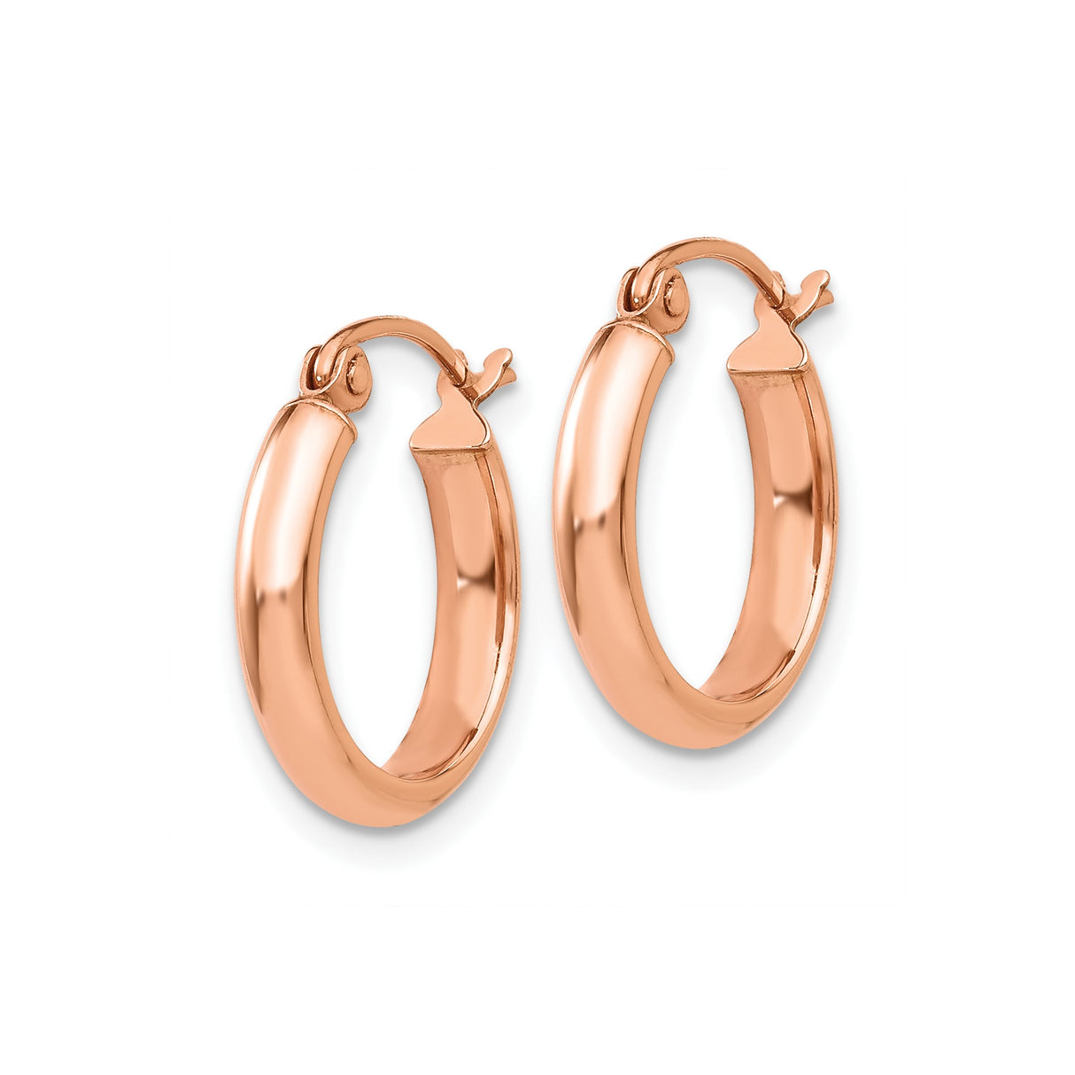 10k Rose Gold Hoop Earrings, Classic Round Polished Hoops with Hinged Closure for Women