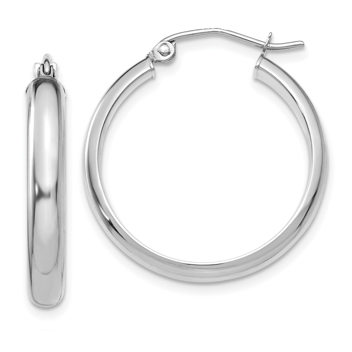 10k White Gold Hoop Earrings, Polished Finish, Latch Back, Classic Round Minimalist Style for Women