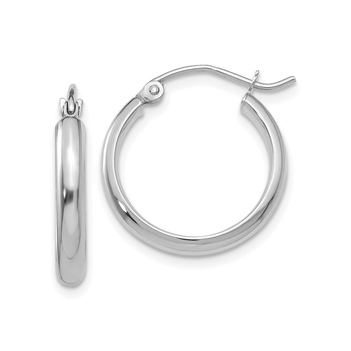 10k White Gold Hoop Earrings with Snap-Back Closure, Polished Minimalist Style for Women