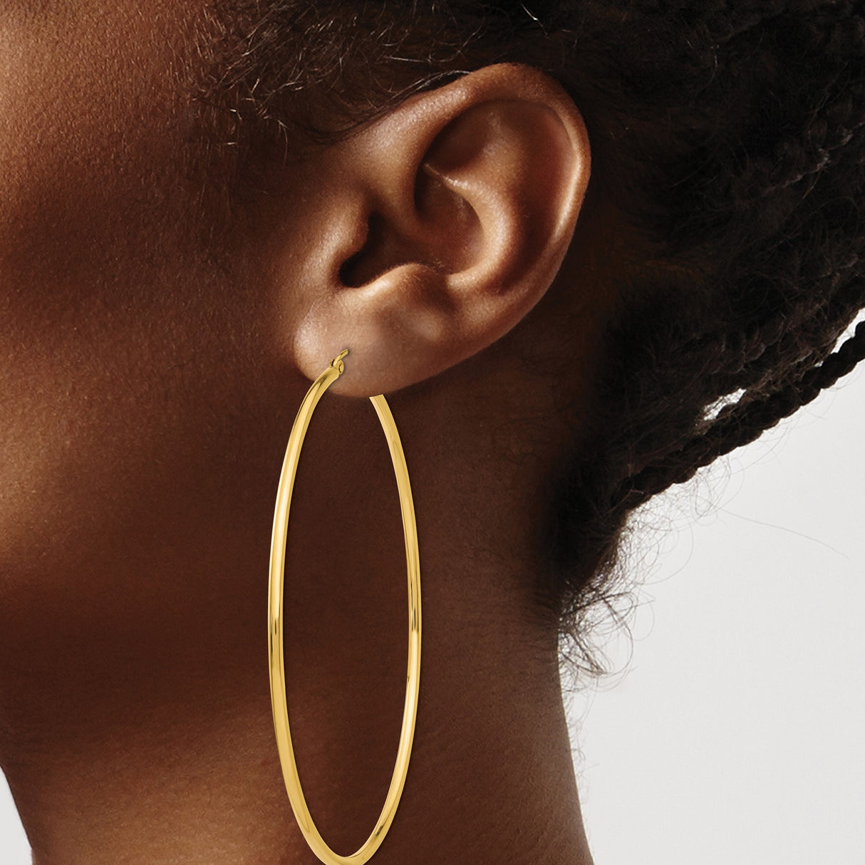 10k Yellow Gold Hoop Earrings, Large Round Lightweight Tube Design, Smooth High Polish Finish