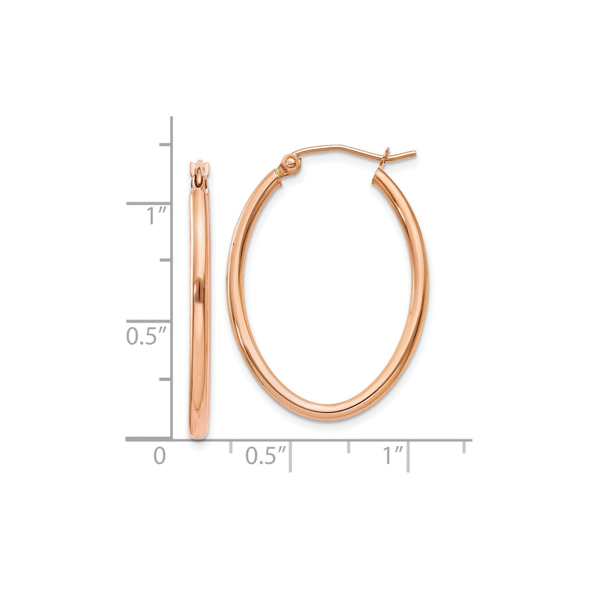 10k Rose Gold Oval Hoop Earrings with Polished Finish and Latch Back Closure