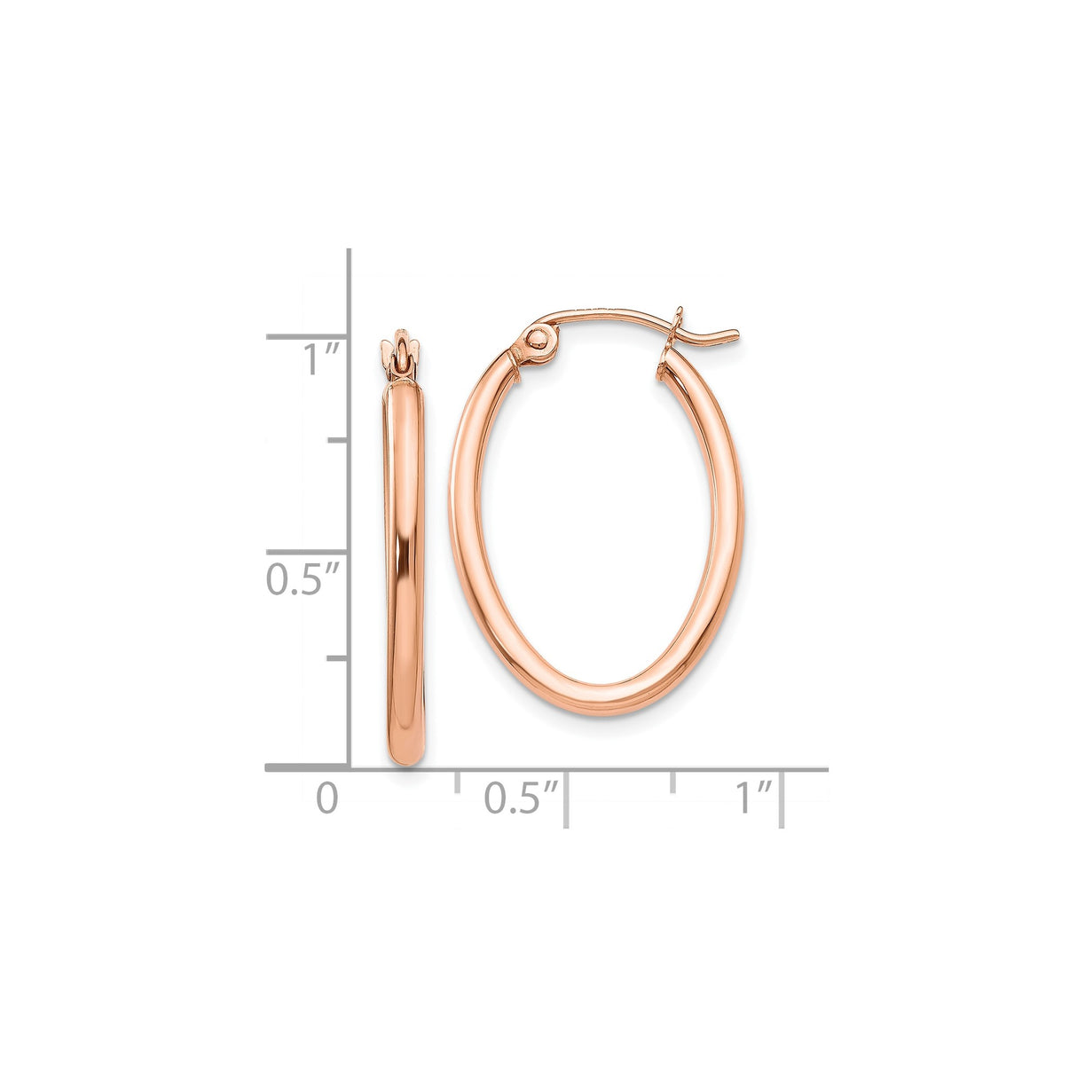 10k Rose Gold Oval Hoop Earrings, Polished Minimalist Thin Hoops with Hinged Latch Back for Women