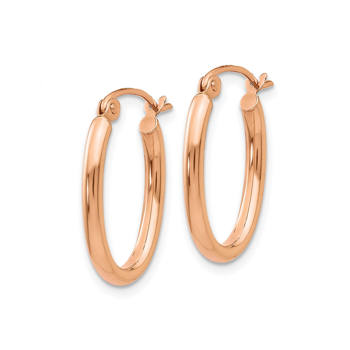 10k Rose Gold Oval Hoop Earrings, Lightweight Polished Minimalist Design for Women