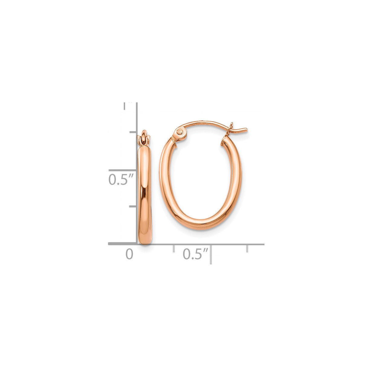 10k Rose Gold Oval Hoop Earrings, Lightweight Polished Minimalist Design for Women