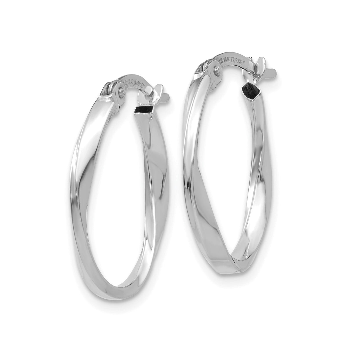 10k White Gold Twisted Oval Hoop Earrings, Polished Modern Lightweight Style