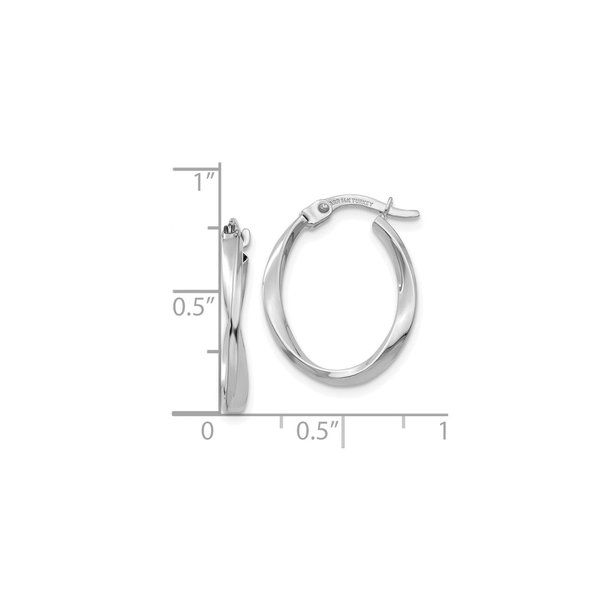 10k White Gold Twisted Oval Hoop Earrings, Polished Modern Lightweight Style