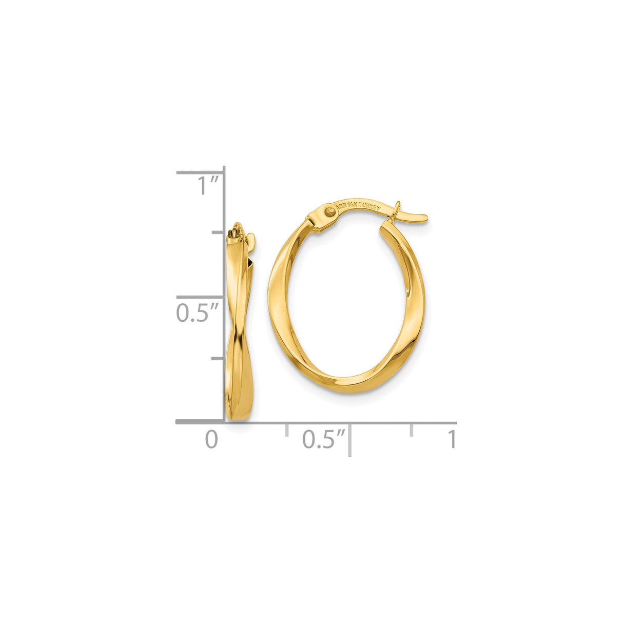 10k Yellow Gold Twisted Oval Hoop Earrings, Polished Finish, Lightweight Contemporary Design