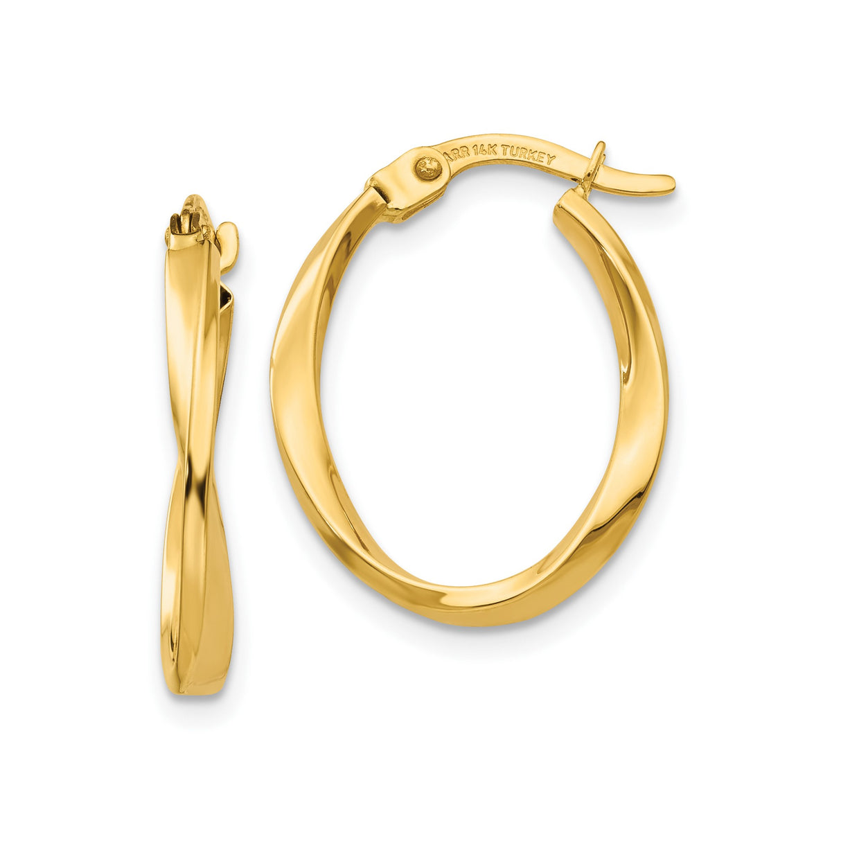 10k Yellow Gold Twisted Oval Hoop Earrings, Polished Finish, Lightweight Contemporary Design