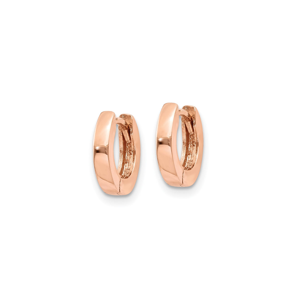 10k Rose Gold Small Hoop Earrings with Hinged Snap Closure, Polished Finish, Minimalist Design